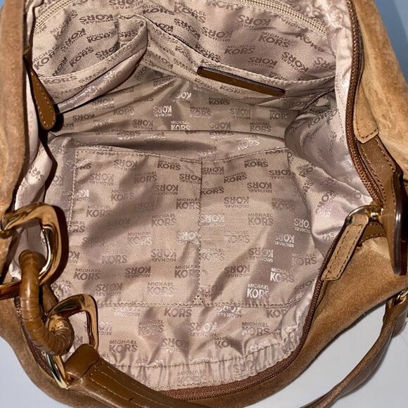 Michael Kors Brown Shoulder Hobo Bag Distressed Suede Boho Crossbody - Picture 4 of 7